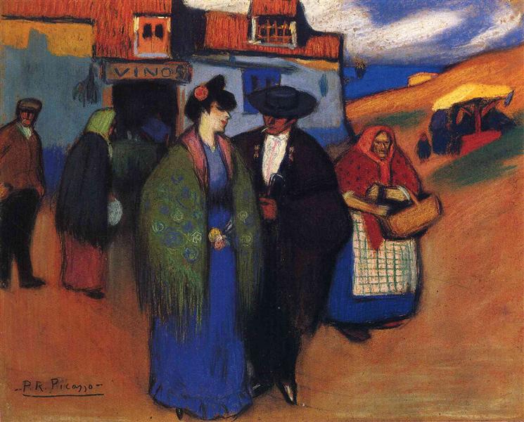 Pablo Picasso Oil Painting A Spanish Couple In Front Of Inn